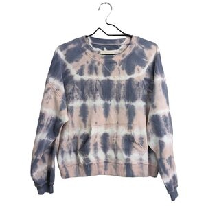 Lucky Brand Woman Pink Gray Oversized Tie-Dye Sweatshirt Pouch Pocket Casual XS